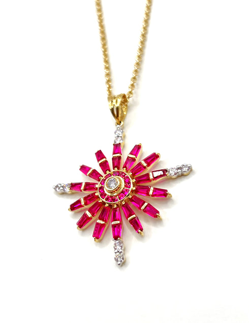 14k Gold Star of Bethlehem with Ruby & Diamond Necklace